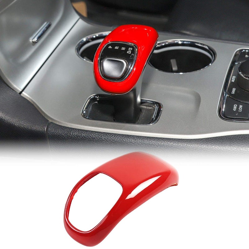 CheroCar Gear Shift Knob Cover Stick Shifter Cap Cover Frame for 2014-2015 Jeep Grand Cherokee, for 2012-2014 Chrysler 300C, Interior Accessories (Red) - Image 1
